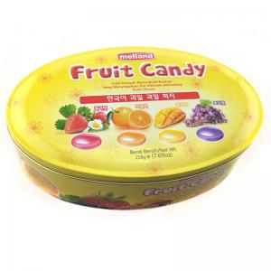 Brugerdefineret ovalformet frugt candy tin boks med præget logo